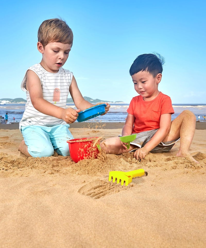 Hape Beach Basics Sand Toy Set Including Bucket Sifter, Rake And Shovel Toys for Kids, 4-Piece Set of Beach and Sand Toys for Toddlers, Multicolor, Ages 18 Months and Up - Image 2
