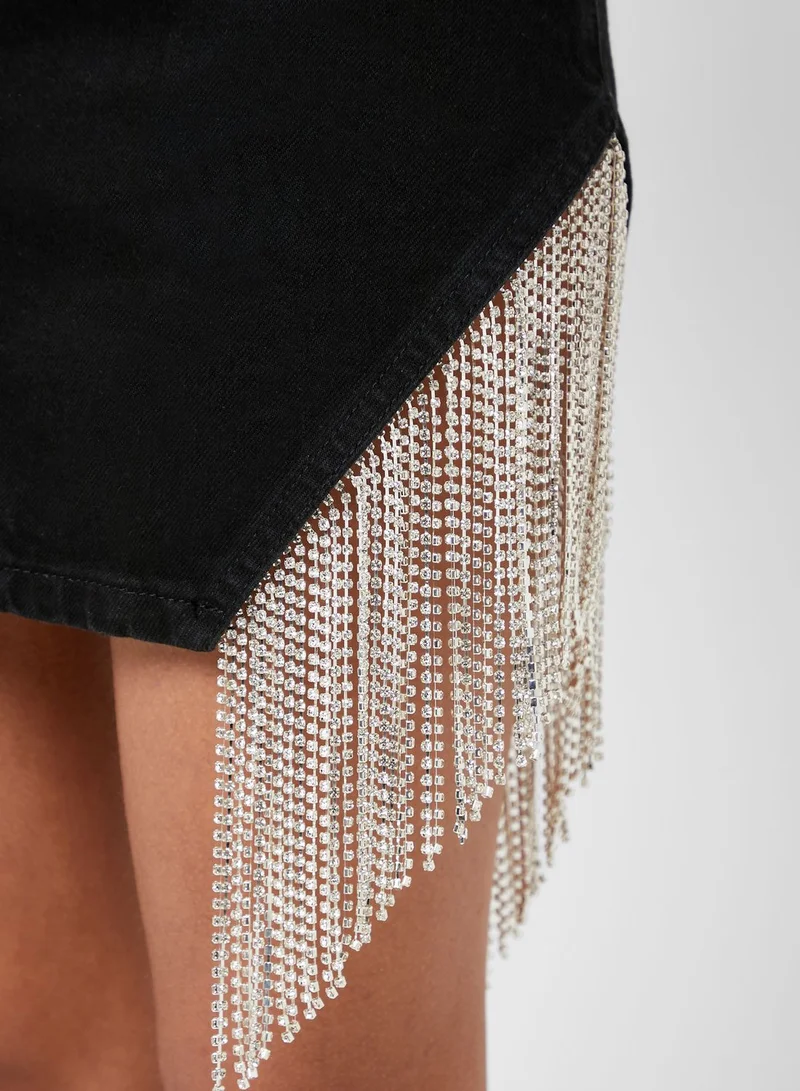 TOPSHOP Fringe Detail Denim Skirt