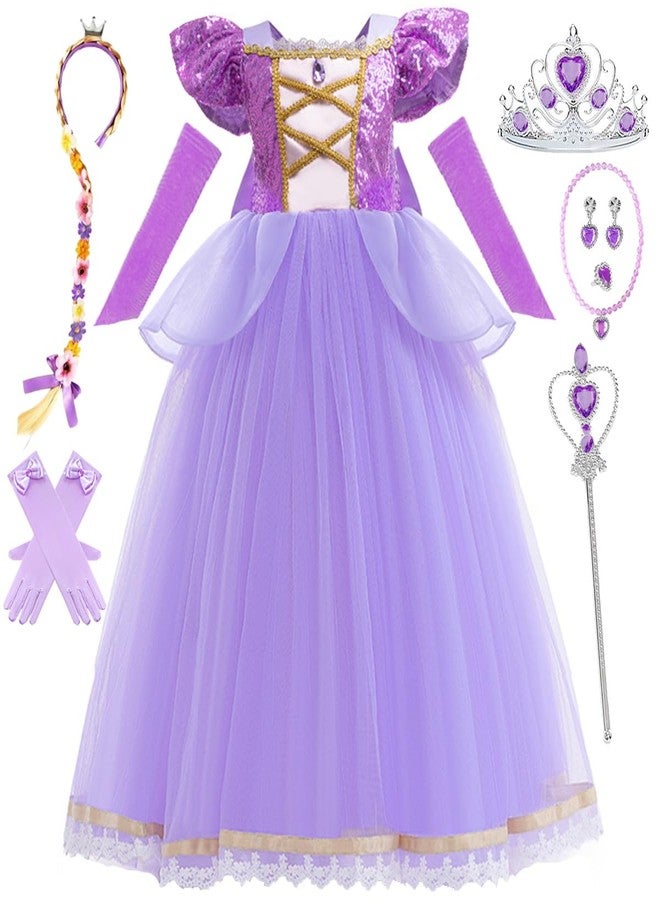 Luzlen Rapunzel Princess Costume for Girls Fancy Dress Up for Birthday Cosplay Party Gifts Purple, 4-5T(Tag 120) - Image 1