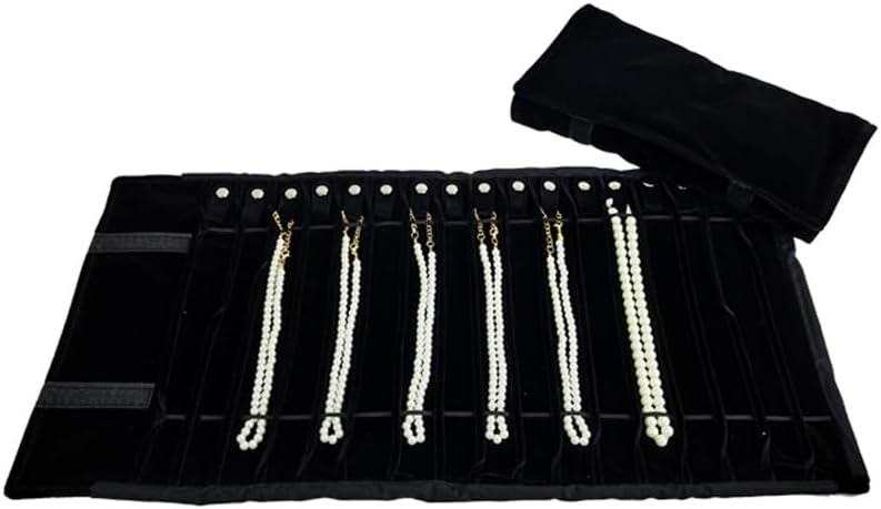 SCIKHEFT Portable Jewelry Roll Untangled Secure Necklace Travel Storage Bag Displays Holder 16 Chain (Black) - Image 2