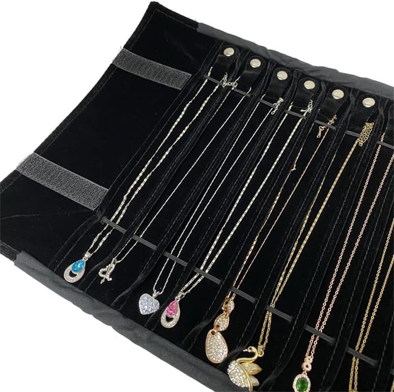 SCIKHEFT Portable Jewelry Roll Untangled Secure Necklace Travel Storage Bag Displays Holder 16 Chain (Black) - Image 3