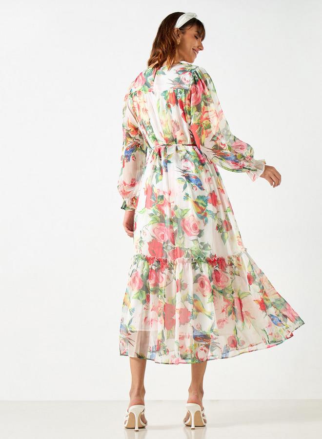 تواكستريمز فستان بحزام ربط وأكمام منفوخة وطبعات من تو إكستريمز - Image 3