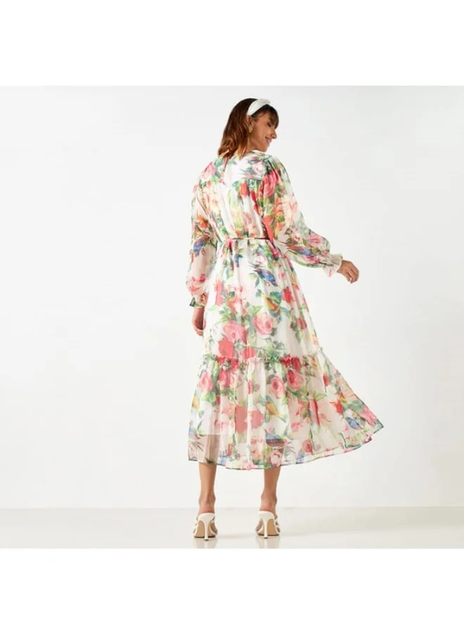 2Xtremz 2Xtremz All-Over Print Dress with Volume Sleeves and Tie-Up Belt