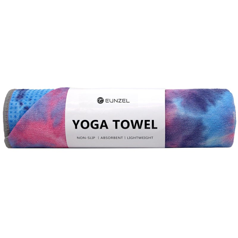 Eunzel Yoga Towel,Hot Yoga Mat Towel with Grip Dots Sweat Absorbent Non-Slip for Hot Yoga, Pilates and Workout 24" x72", Purple & Blue - Image 1
