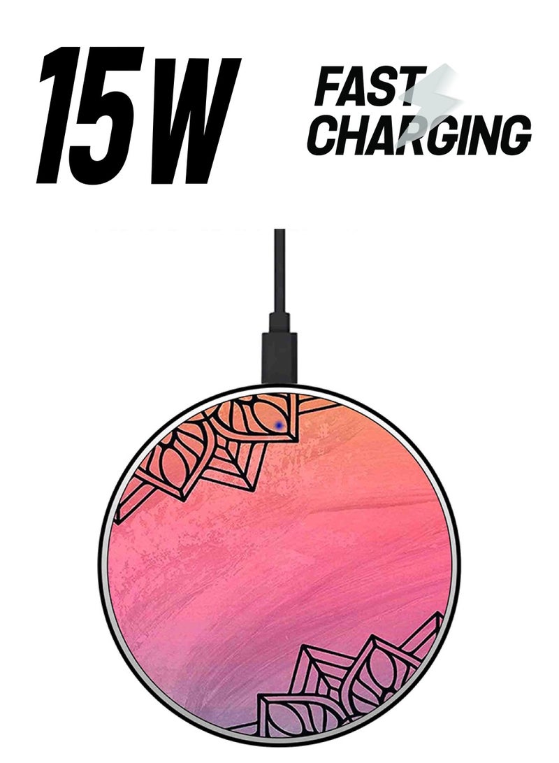 ثيودور شاحن لاسلكي سريع بطبعة فنية مع كابل USB وردي/أسود - Image 1