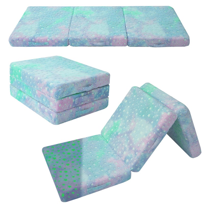 مرتبة أرضية قابلة للطي للأطفال MeMoreCool تتلألأ 57x22 بوصة سجادة قيلولة للأطفال للنوم ورعاية الأطفال مرتبة فوتون ثلاثية الطي للسرير الأرضي