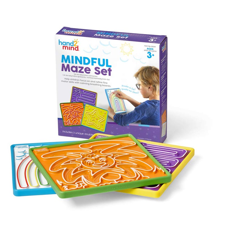 hand2mind Mindful Maze Boards, Learn Breathing Patterns, Mindfulness for Kids Anxiety Relief, Tactile Sensory Toys, Play Therapy Toys, Social Emotional Learning Activities, Calm Down Corner Supplies - Image 1