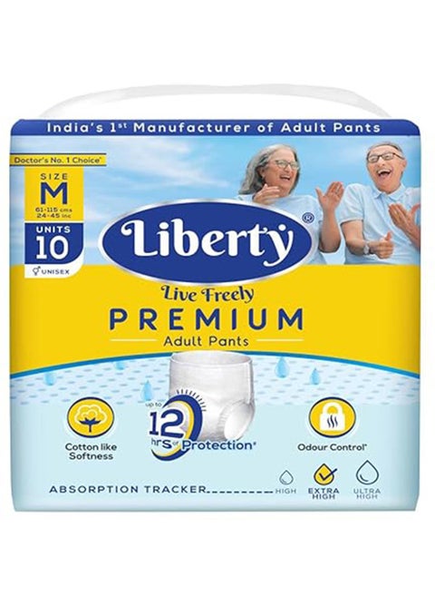 Premium Adult Diaper Pants Medium M Size 10 Count Waist Size 61-115Cm 24-45 Inches Unisex Leak Proof Pack Of 1