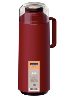 TRAMONTINA Since 1911,Made in Brazil- Exata Red Plastic Thermal Beverage Dispenser with 1 Liter Glass Liner and Plastic Lid  - Image 2
