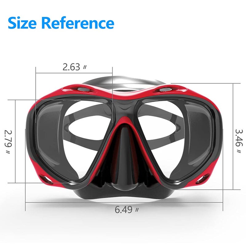 COPOZZ Scuba Mask, No Fogging Snorkeling Scuba Dive Glasses, Great Seal Free Diving Tempered Glass Mask Goggles (Red) - Image 2