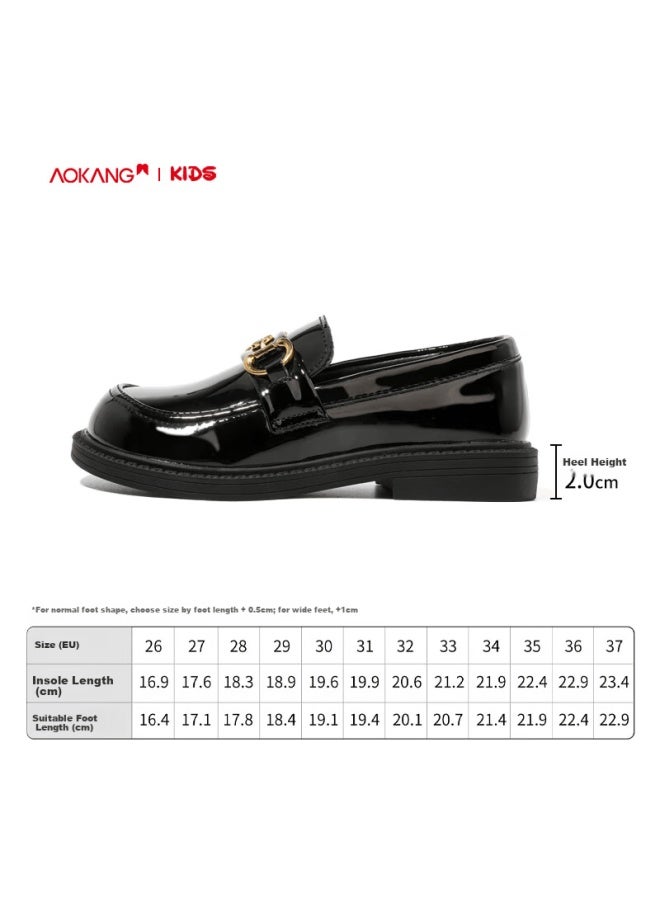 Aokang Kids Girls Black Leather Shoes  Spring New Soft Sole Girls Loafers British Style Single Shoes - Image 3