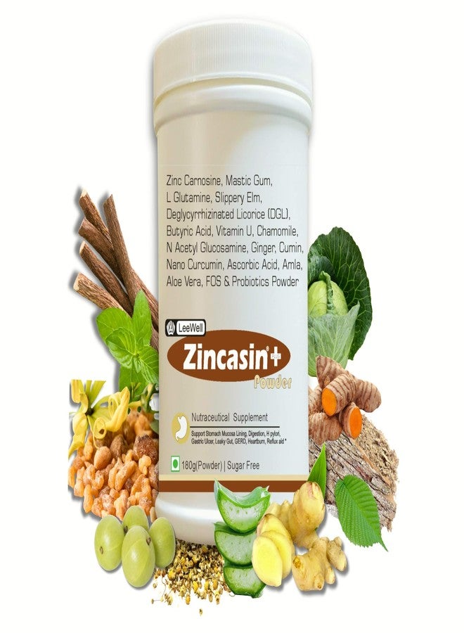 Zincasin® +Plus Powder Advanced Gut Health Supplement | Leaky Gut Care, Acid Reflux, Stomach Ulcer, Gastric Mucosa Lining Protection | H Pylori & Digestive tract health | Zinc Carnosine, Mastic Gum, Licorice Root (DGL), L Glutamine, Vitamin U, N-Acetyl Glucosamine, Slippery Elm, Butyric Acid, Probiotics -180gram (Sugar-free) - Image 1