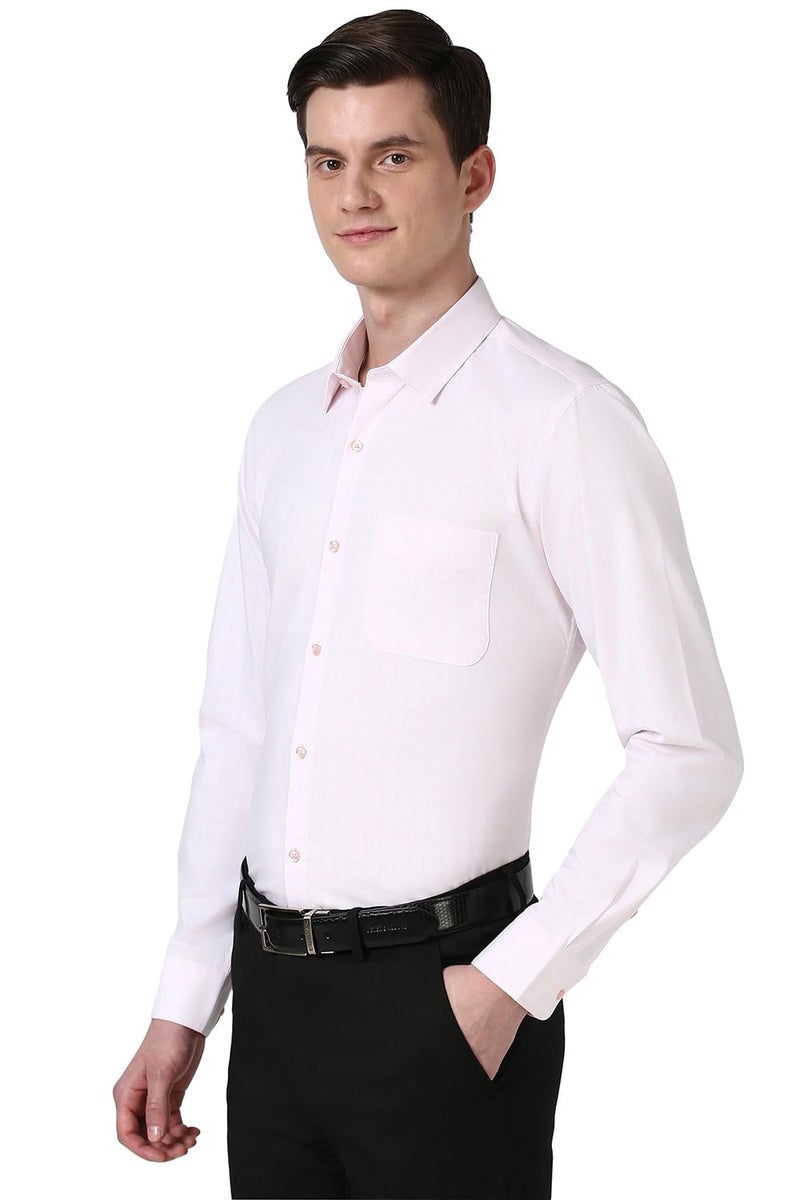 Peter England Men's Slim Fit Full Sleeve Self-Design Checkered Shirt | Cotton-Rich | Pin Point Oxford Pink - Image 2