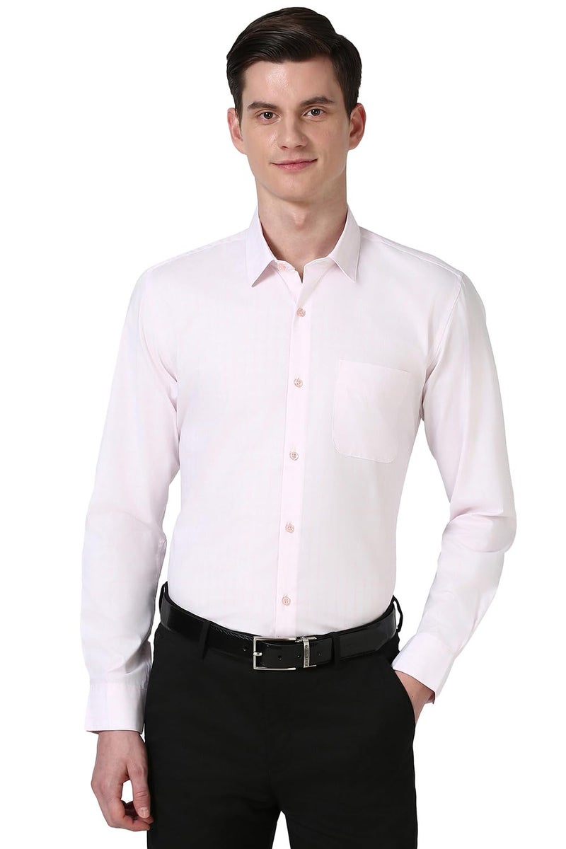 Peter England Men's Slim Fit Full Sleeve Self-Design Checkered Shirt | Cotton-Rich | Pin Point Oxford Pink - Image 1