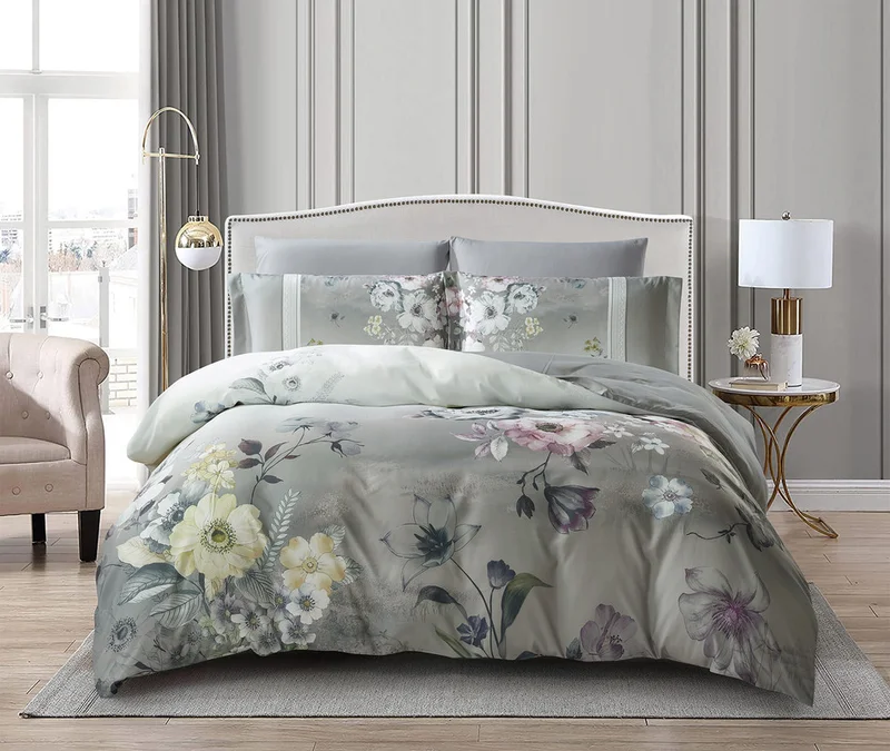 دوناتيلا طقم غطاء لحاف مشجر 4 قطع مقاس كوين يناسب سرير 150×200 سم مايكروفايبر ناعم , تصميم راقي و انيق , يناسب جميع الفصول (لا يشمل حشوة اللحاف)