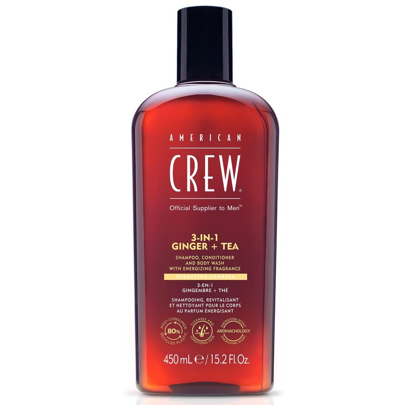 AMERICAN CREW 3-in-1 Ginger & Tea, Shampoo, Conditioner & Body Wash for Men, Hair Care Gift for Him, Revitalizing and Refreshing Fragrance, 15.2 fl oz - Image 1