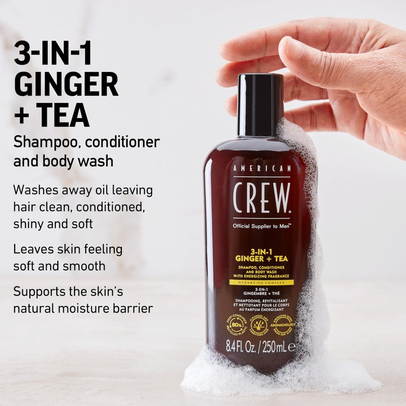 AMERICAN CREW 3-in-1 Ginger & Tea, Shampoo, Conditioner & Body Wash for Men, Hair Care Gift for Him, Revitalizing and Refreshing Fragrance, 15.2 fl oz - Image 3