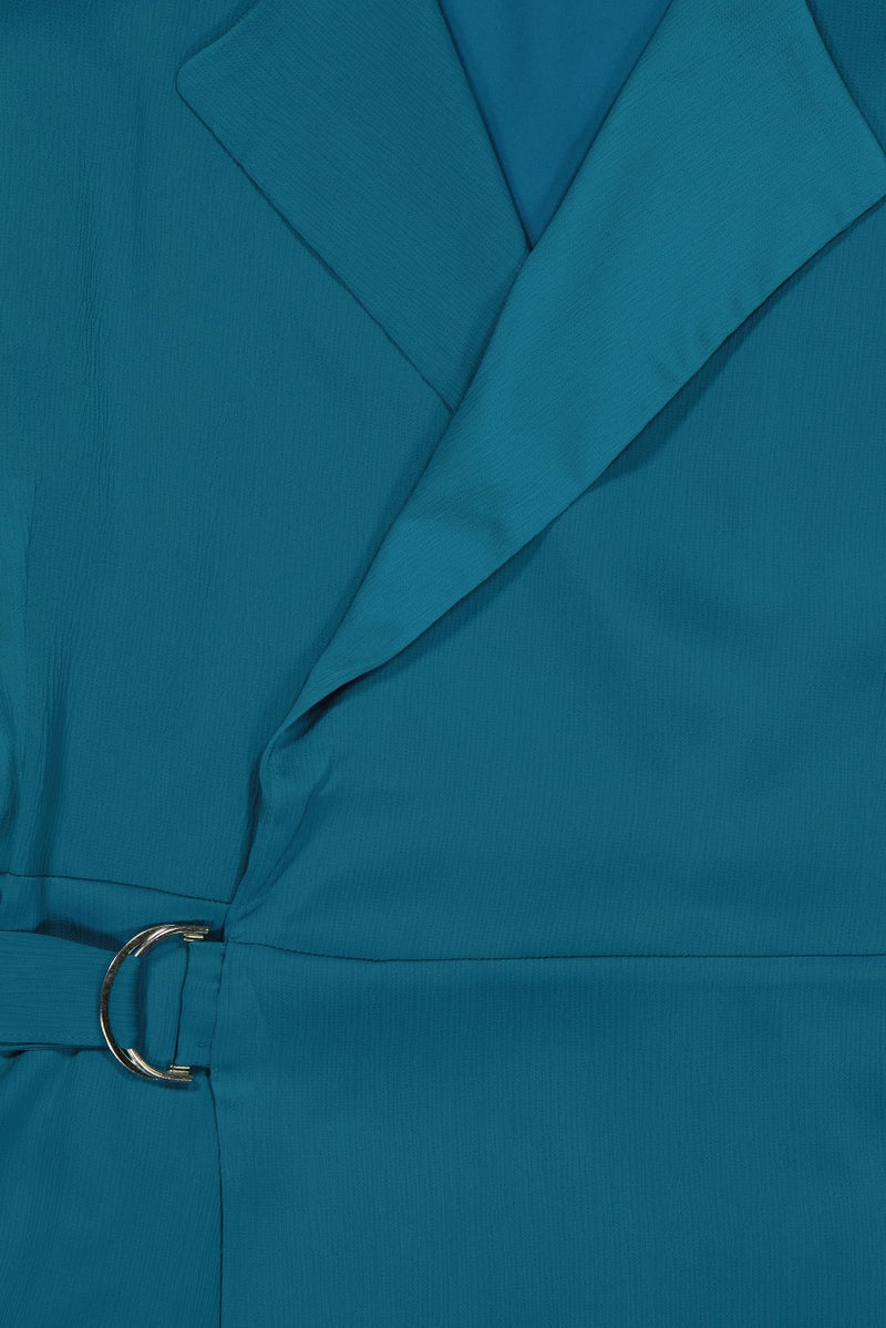 Kathy Ireland Women Textured Wrap Dress, Teal Blue - Image 2