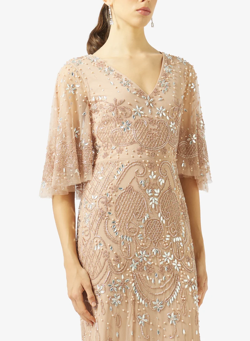 Amelia Rose  embellished mesh detailed maxi dress for Women | Best Price UAE