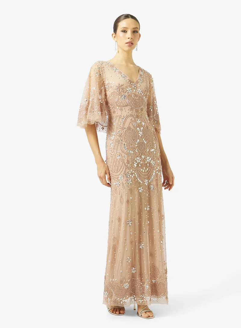 Amelia Rose embellished mesh detailed maxi dress