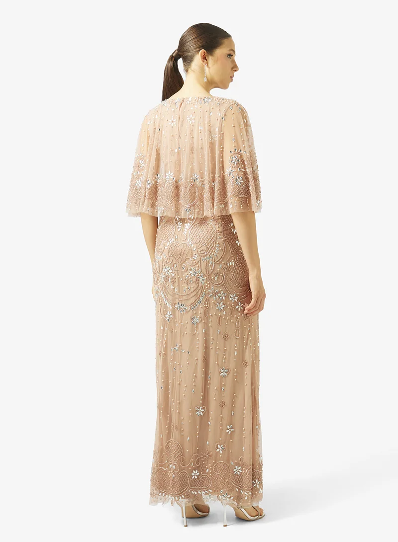 Amelia Rose embellished mesh detailed maxi dress