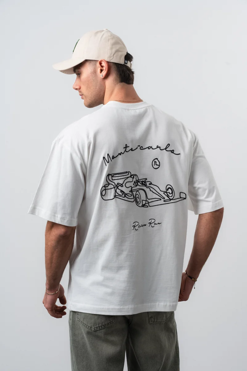 Respire Men's Riviera Embroidered Oversize T-Shirt, Ecru