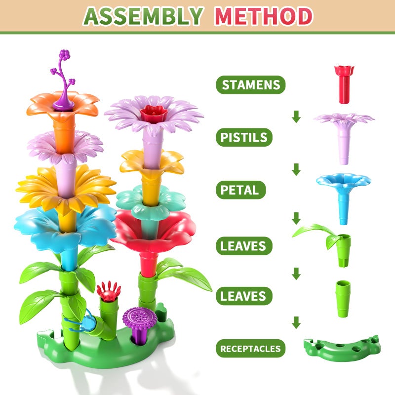 Garbo Star 148PCS Flower Garden Building Toys for 3 4 5 6 Year Old Girls, Educational Activity Preschool Birthday Gifts for 3 4 5 Year Old Girls, Building Stem Toys for Kids Toddlers Ages 3-5 - Image 5
