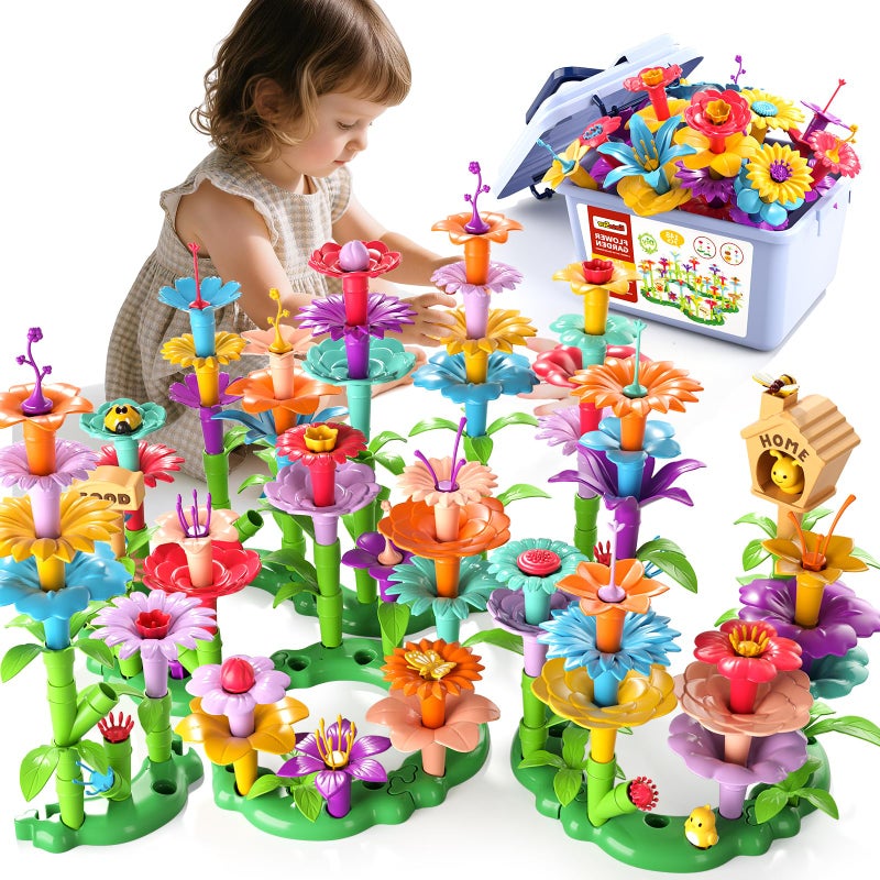 Garbo Star 148PCS Flower Garden Building Toys for 3 4 5 6 Year Old Girls, Educational Activity Preschool Birthday Gifts for 3 4 5 Year Old Girls, Building Stem Toys for Kids Toddlers Ages 3-5 - Image 1