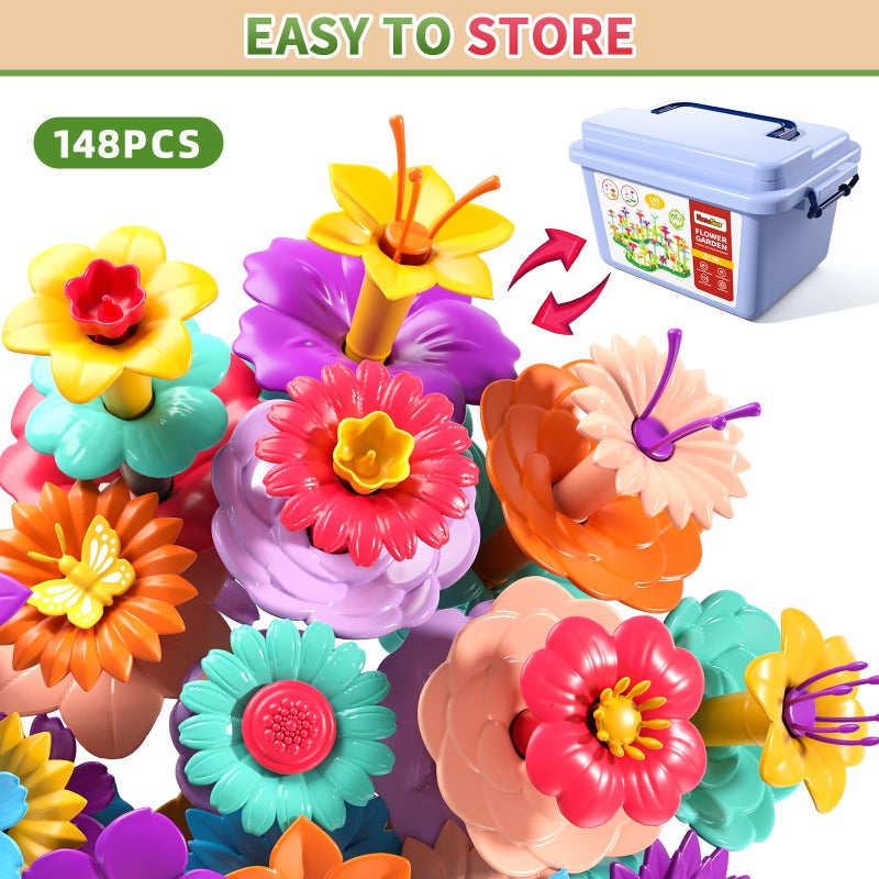 Garbo Star 148PCS Flower Garden Building Toys for 3 4 5 6 Year Old Girls, Educational Activity Preschool Birthday Gifts for 3 4 5 Year Old Girls, Building Stem Toys for Kids Toddlers Ages 3-5 - Image 4