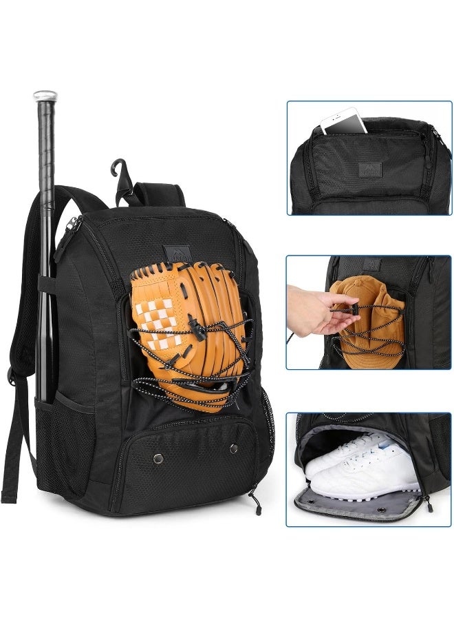 MATEIN MATEIN Youth Baseball Bag, Softball Bag with Cleats Pocket for Girls, Boys, Adult, Large Baseball Backpack for Men with Fence Hook- Hold 2 Bats, Batting Mitten, Helmet, Caps, Teeball Gear  - Image 1
