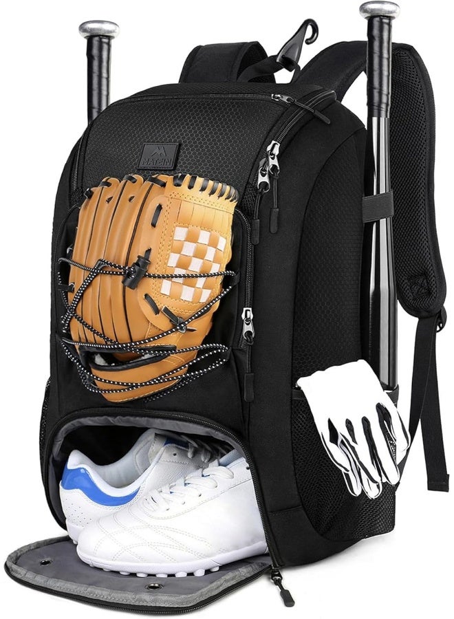 MATEIN MATEIN Youth Baseball Bag, Softball Bag with Cleats Pocket for Girls, Boys, Adult, Large Baseball Backpack for Men with Fence Hook- Hold 2 Bats, Batting Mitten, Helmet, Caps, Teeball Gear  - Image 2
