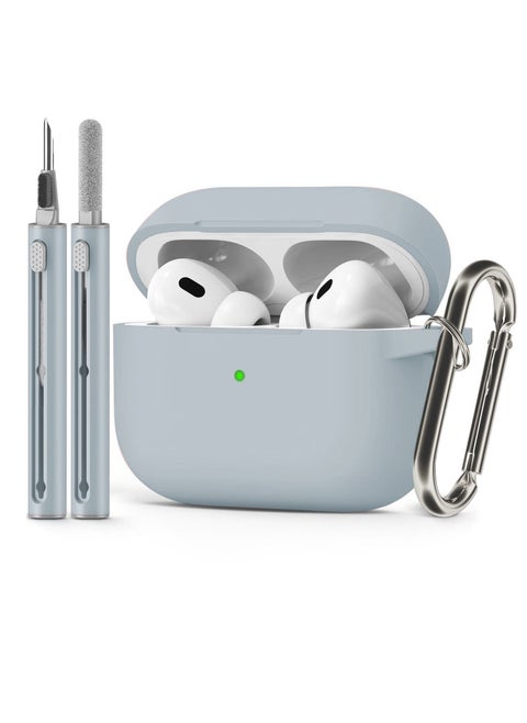 Drop and Fingerprint Resistant Soft Silicone Case for AirPods Pro 2/Pro with Cleaning Kit and Keychain (Gray)