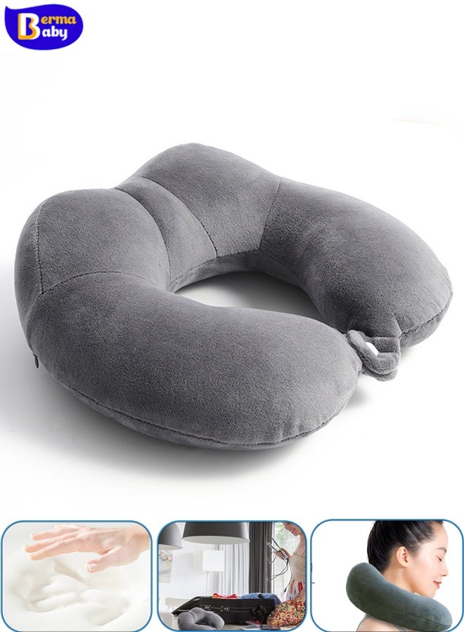 Berma Baby Camelback U-Shaped Neck Support Pillow, Airplane Travel Pillow, Travel Neck Pillow, Memory Foam U-Shaped Neck Support Car Neck Pillow, Adult Memory Foam Neck Pillow, Adjustable Flight Pillow, Ergonomic Neck Pad (Gray) - Image 1