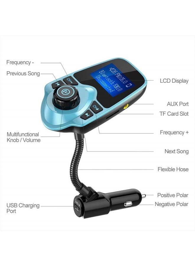 nulaxy Bluetooth Car FM Transmitter Audio Adapter Receiver Wireless Hands Free Car Kit W 1.44 Inch Display (F-Green) - Image 4