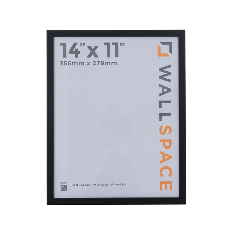 Wall Space Thin 14x11 Black Frame  Thin Black Picture Frame 14 x 11 inches  11x14 Black Frame  11x14 Black Picture Frames made from WOOD with REAL GLASS  14x11 Black Photo Frame  14x11 Frame