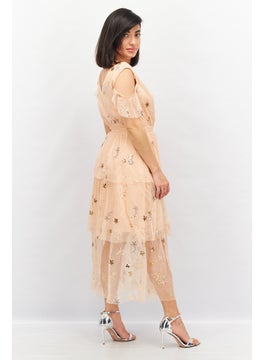 VERO MODA Women Embroidered Cold Shoulder Midi Dress, Spanish Villa  - Image 3