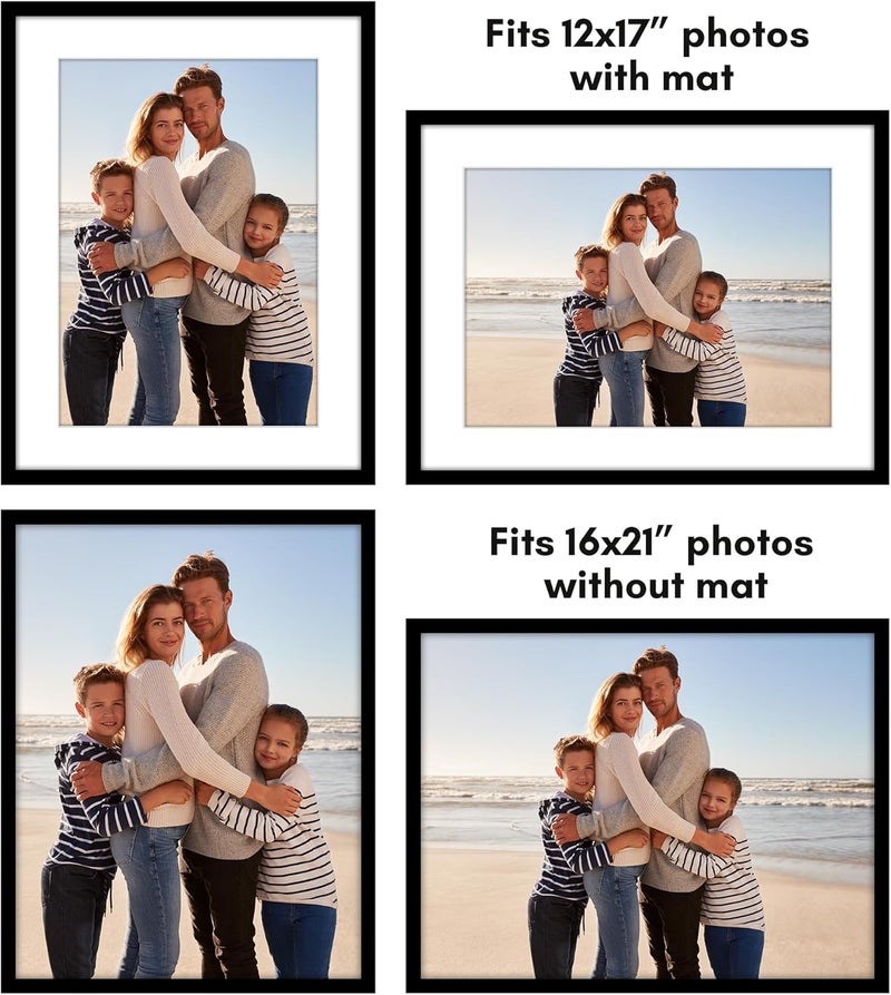 Americanflat 16x21 Poster Frame Set of 2 in Black - Use as 12x17 Picture Frame with Mat or 16x21 Frame Without Mat - Collage Picture Frames with Plexiglass Cover for Horizontal or Vertical Display - Image 4