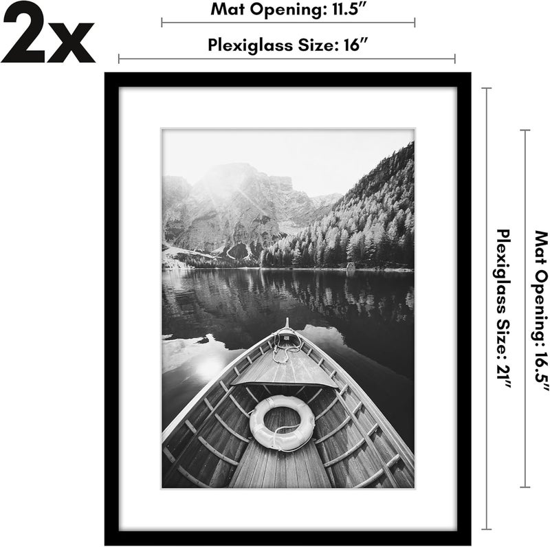 Americanflat 16x21 Poster Frame Set of 2 in Black - Use as 12x17 Picture Frame with Mat or 16x21 Frame Without Mat - Collage Picture Frames with Plexiglass Cover for Horizontal or Vertical Display - Image 2