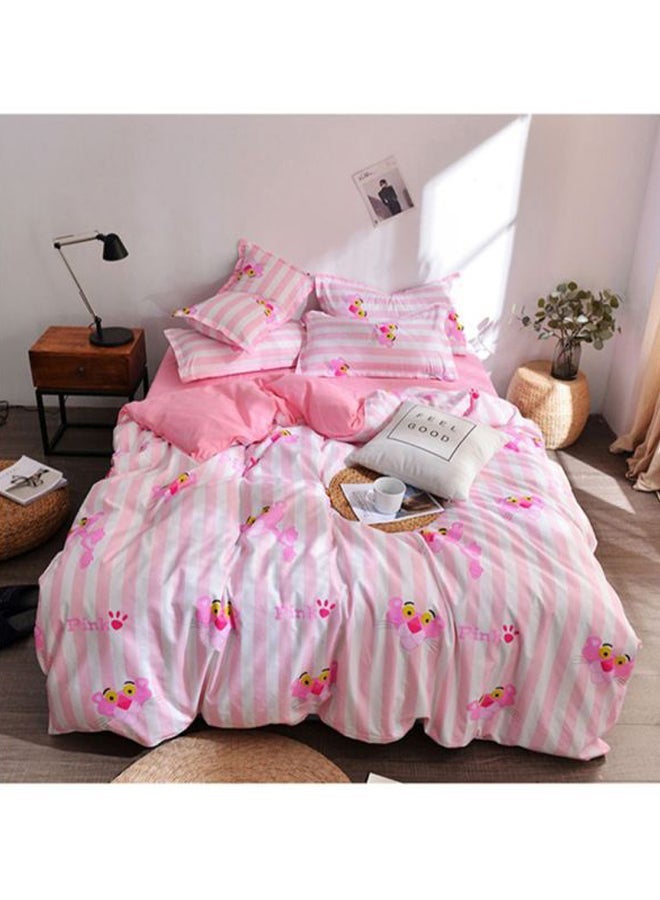 NIBEMINENT 4-Piece Printed Bedding Set Fabric Pink Quilt Cover 200x230 Cm, Bed Sheet 230x250 Pillow 48x74cm - Image 1