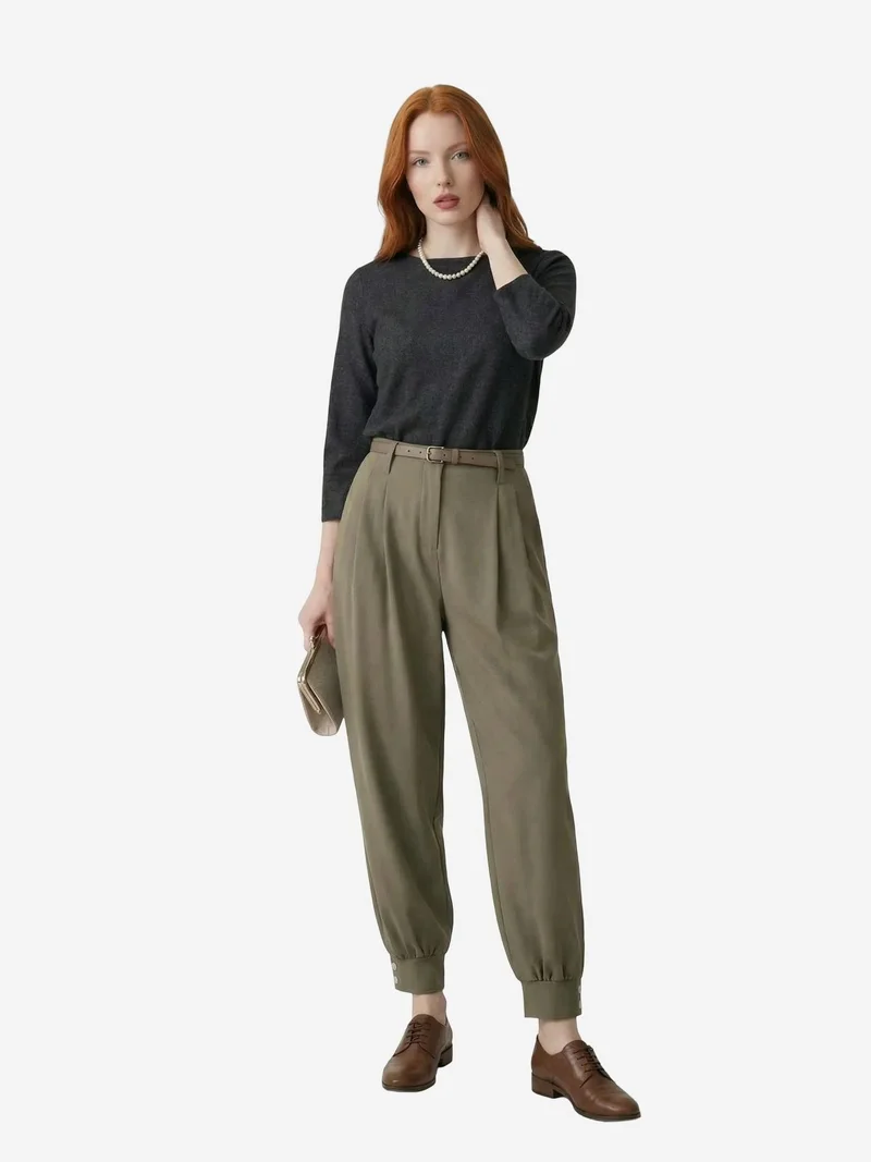 ماي فاشن MY FASHION Belted Buttoned Leg Tailored Trousers