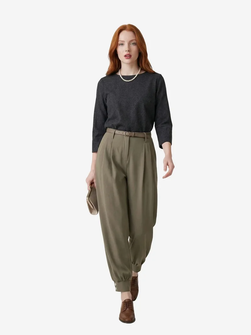 ماي فاشن MY FASHION Belted Buttoned Leg Tailored Trousers