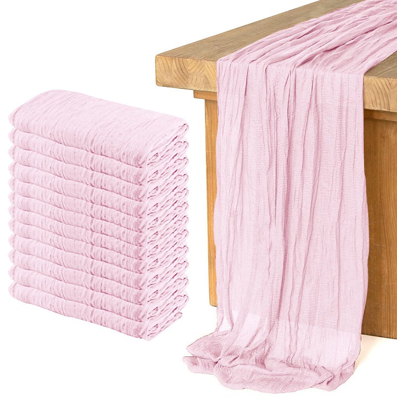 KEEPSHOWING 12 Pack Cheesecloth Table Runner 10Ft Christmas Gauze Boho Table Runners for Wedding Decor Bridal Shower Decorations Baby Shower Party(35" x 120")(Blushing Pink) - Image 1