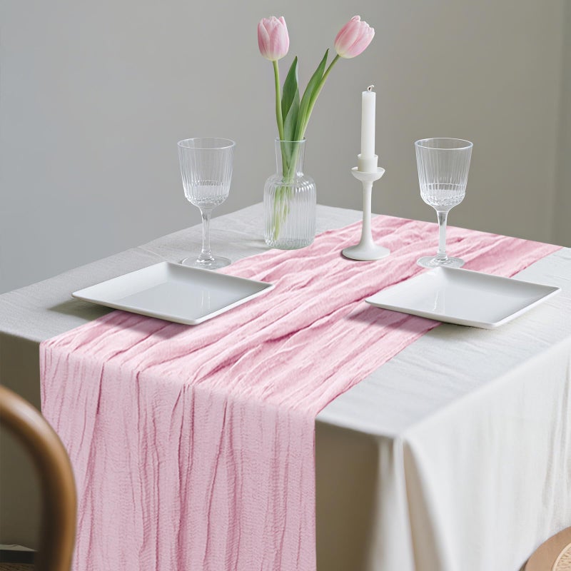 KEEPSHOWING 12 Pack Cheesecloth Table Runner 10Ft Christmas Gauze Boho Table Runners for Wedding Decor Bridal Shower Decorations Baby Shower Party(35" x 120")(Blushing Pink) - Image 5