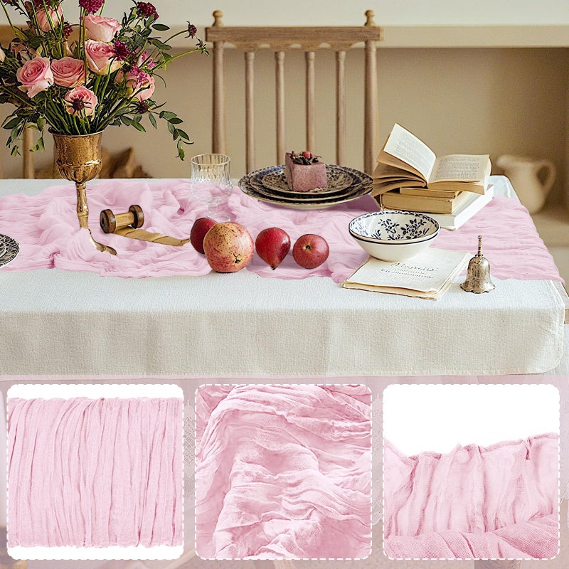KEEPSHOWING 12 Pack Cheesecloth Table Runner 10Ft Christmas Gauze Boho Table Runners for Wedding Decor Bridal Shower Decorations Baby Shower Party(35" x 120")(Blushing Pink) - Image 3