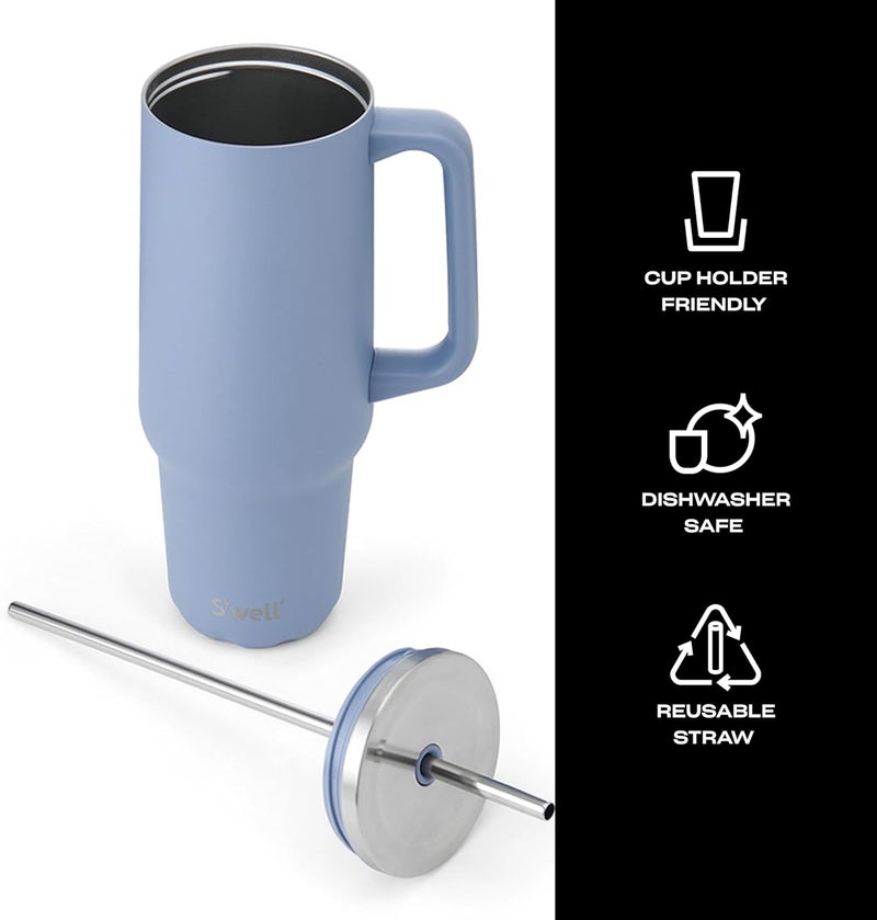 S'well Recycled Stainless Steel Tumbler XL with Straw and Handle, 40oz, Hydrangea Blue, Triple Layered Vacuum Insulated Containers Keeps Drinks Cold for 50 hours, Hot for 10, and Iced for 4 days - Image 3
