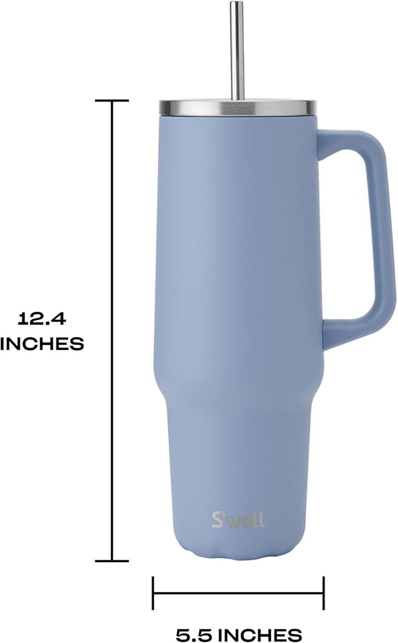 S'well Recycled Stainless Steel Tumbler XL with Straw and Handle, 40oz, Hydrangea Blue, Triple Layered Vacuum Insulated Containers Keeps Drinks Cold for 50 hours, Hot for 10, and Iced for 4 days - Image 4