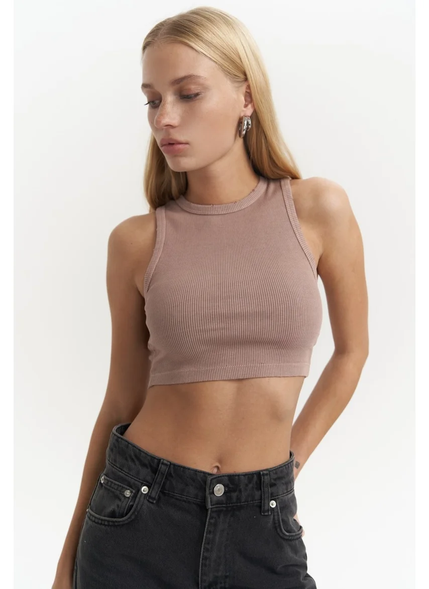 Mai Collection Shoulder Powder Washed Ribbed Crop