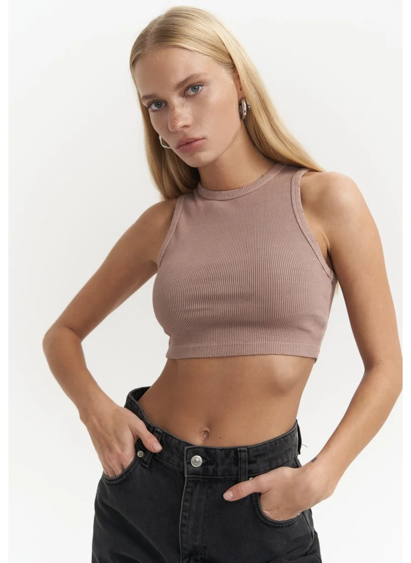 Mai Collection Shoulder Powder Washed Ribbed Crop