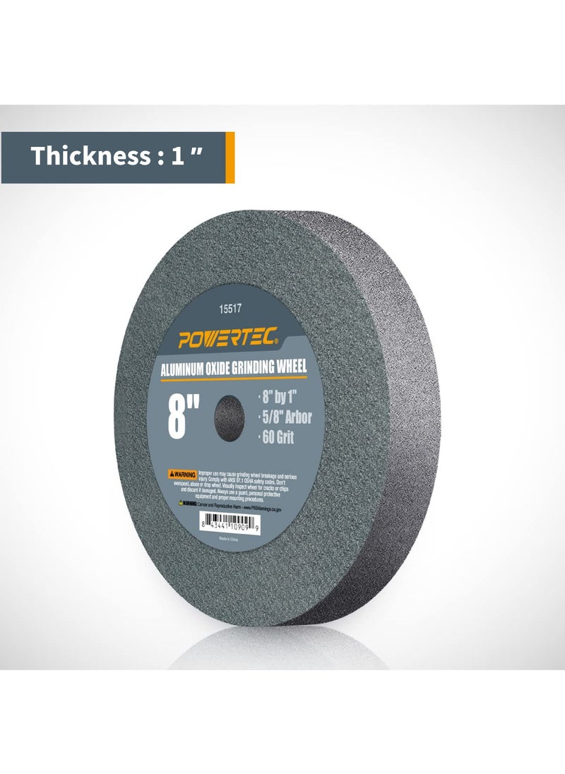 POWERTEC POWERTEC Bench Grinder Wheel 8 Inch 60 Grit, Aluminum Oxide Grinding Wheel for Bench Pedestal Grinder, 1" Thick 5/8" Arbor, Sharpening & Shaping Drill Bits, Blade, and Chisel 1PK (15517)  - Image 2