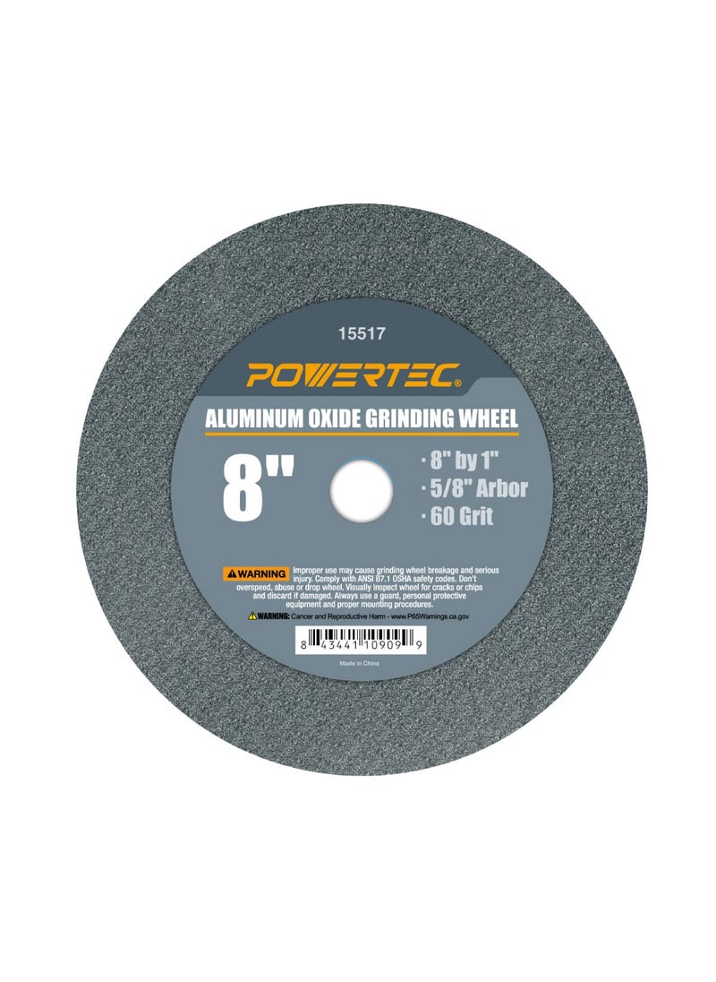 POWERTEC POWERTEC Bench Grinder Wheel 8 Inch 60 Grit, Aluminum Oxide Grinding Wheel for Bench Pedestal Grinder, 1" Thick 5/8" Arbor, Sharpening & Shaping Drill Bits, Blade, and Chisel 1PK (15517)  - Image 1